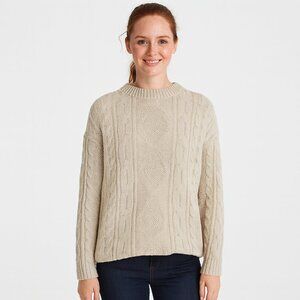 Vtg Beige Cable-Knit Sweater Classic Cozy Fall Gift Preppy Spring Unisex Winter